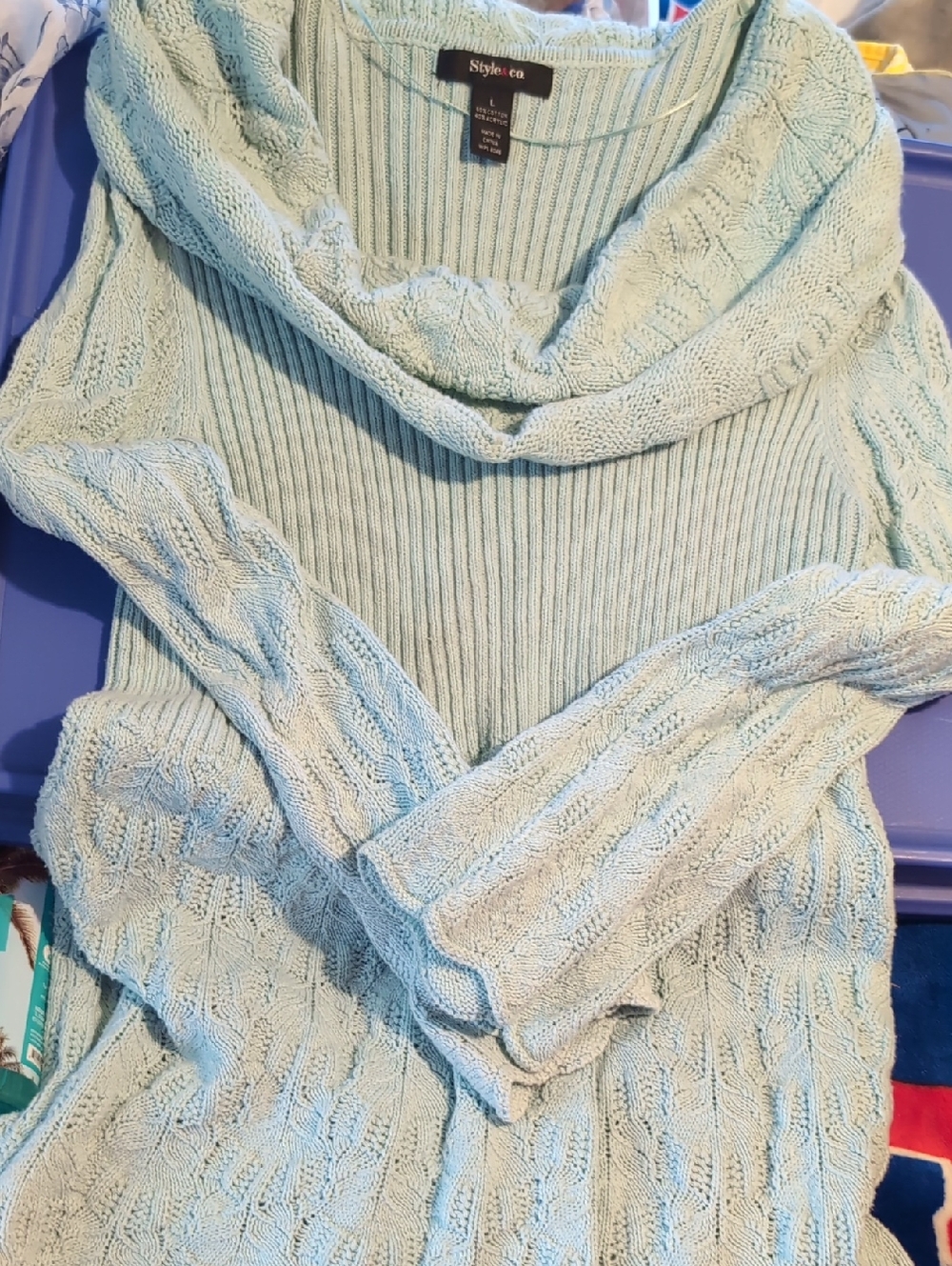 Style & Co. Light Blue Cable Cowl-Neck Sweater